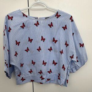 Butterfly Print Cropped Blouse